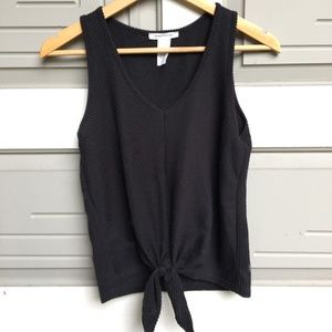 Ribbed Textured Knot Front Black Tank Top